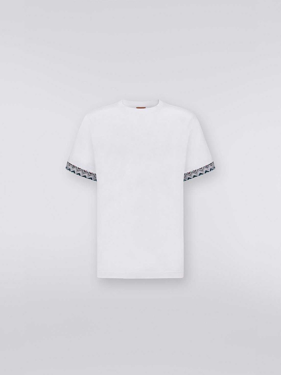 Uomini Missoni Polo E Magliette | T-Shirt Girocollo In Cotone Con Inserto In Maglia Bianco