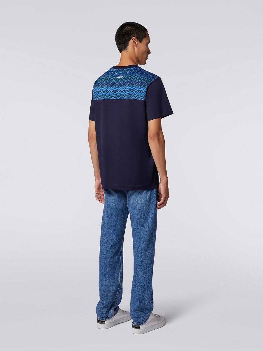 Uomini Missoni Polo E Magliette | T-Shirt In Jersey Di Cotone Con Inserto A Zig Zag Blu