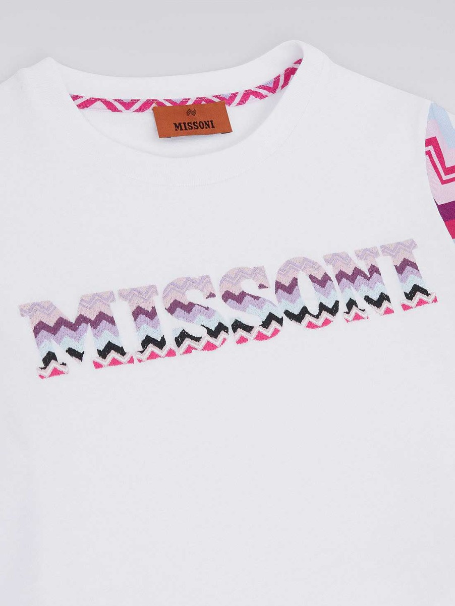 Ragazza (4-14 Anni) Missoni | T-Shirt In Cotone Con Inserti E Logo A Zigzag Multicolore