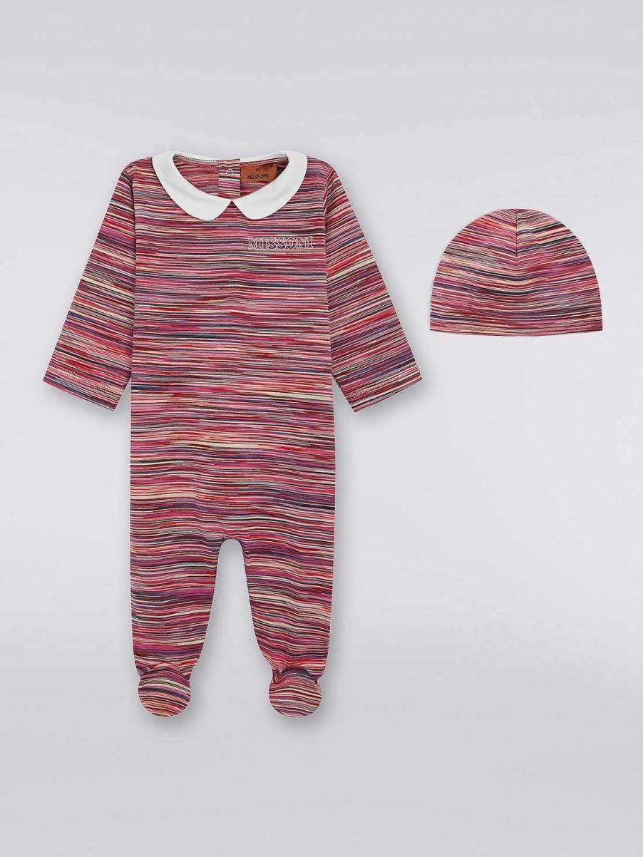 Neonato (0-24 Mesi) Missoni | Completo Due Pezzi Con Tuta In Cotone Fiammato E Cappello Docker Multicolore