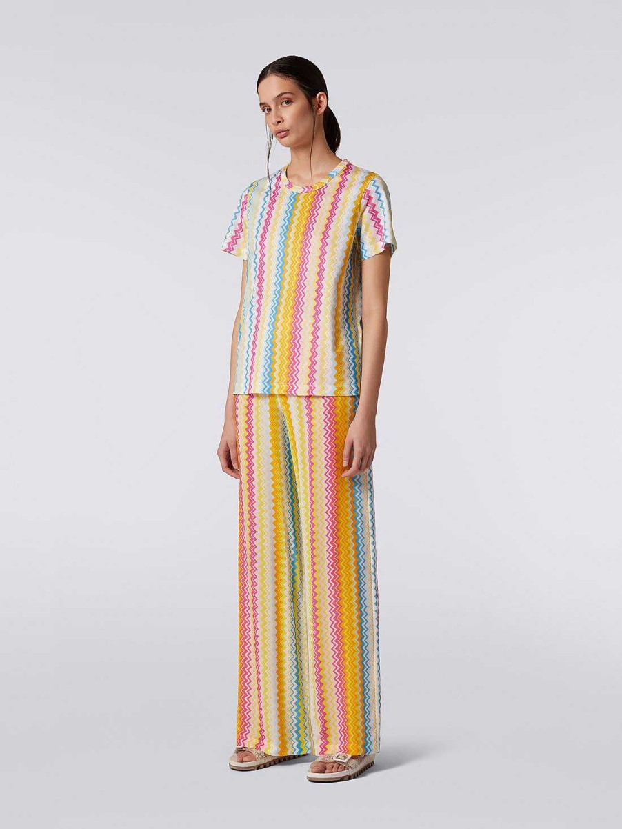 Donne Missoni T-Shirt E Top | T-Shirt Girocollo In Jersey Di Cotone Fantasia Multicolore