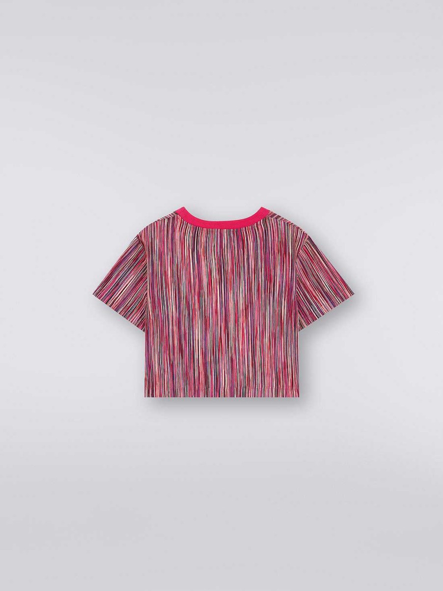 Ragazza (4-14 Anni) Missoni | T-Shirt Girocollo Cropped In Cotone Fiammato Multicolore