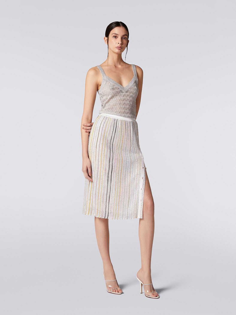 Donne Missoni Gonne | Gonna Longuette Con Abbottonatura Laterale Bianco E Multicolore