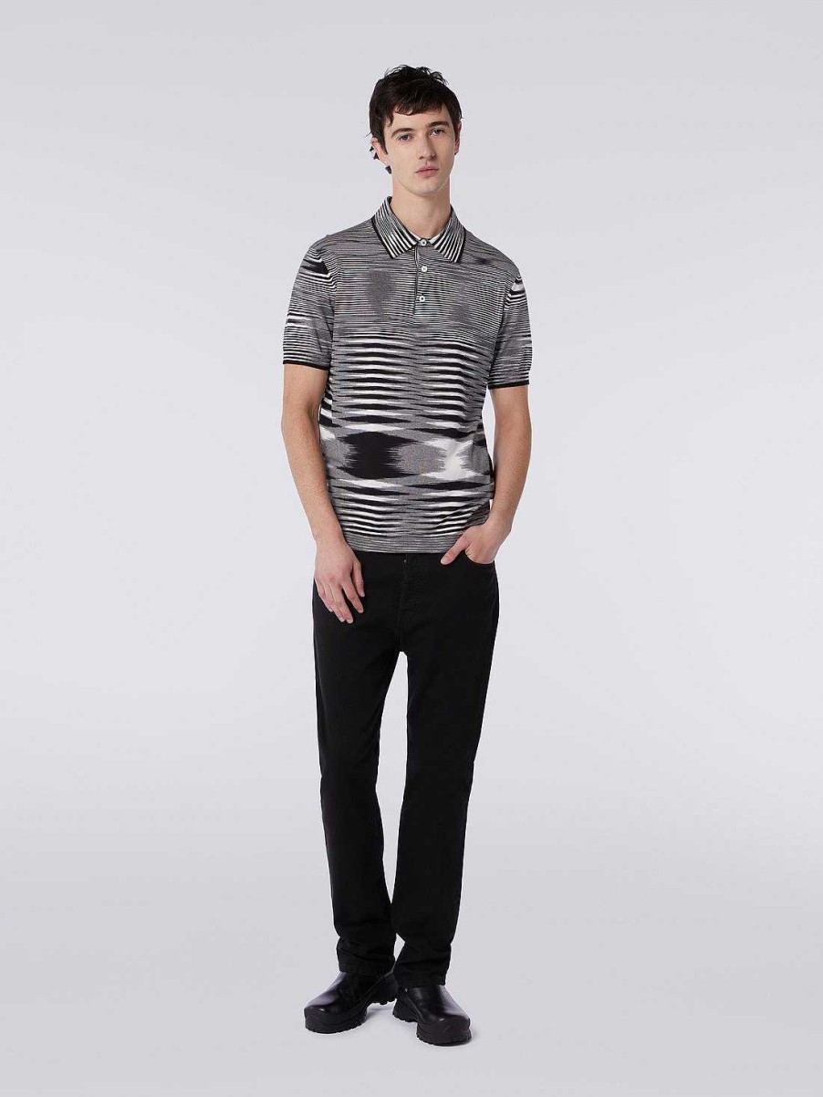 Uomini Missoni Polo E Magliette | Polo In Cotone Fiammato Nero Bianco