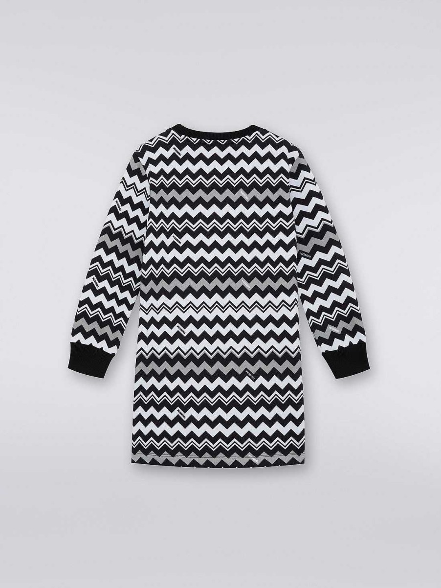 Ragazza (4-14 Anni) Missoni | Abito In Cotone A Maniche Corte Con Inserti A Zigzag E Logo Multicolore