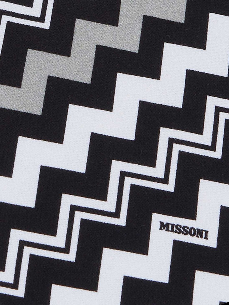 Ragazza (4-14 Anni) Missoni | Abito In Cotone A Maniche Lunghe Con Zig Zag Nero Bianco