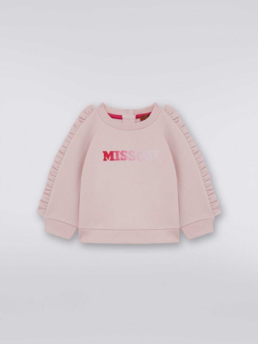 Ragazza (4-14 Anni) Missoni | Pullover In Cotone Con Arricciature E Logo Degrade Rosa