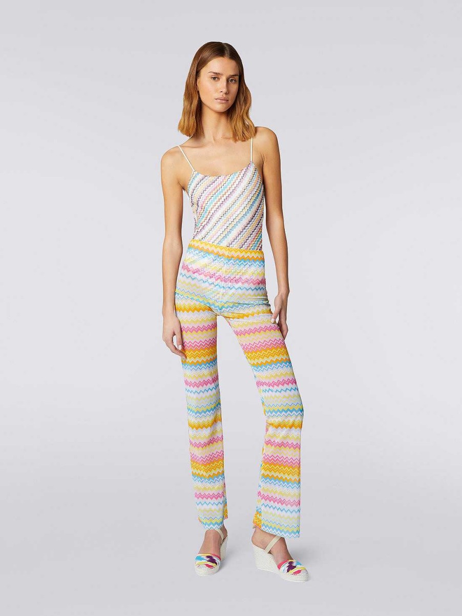 Donne Missoni Abbigliamento Da Spiaggia | Pantaloni In Tulle Con Stampa Zigzag Multicolore