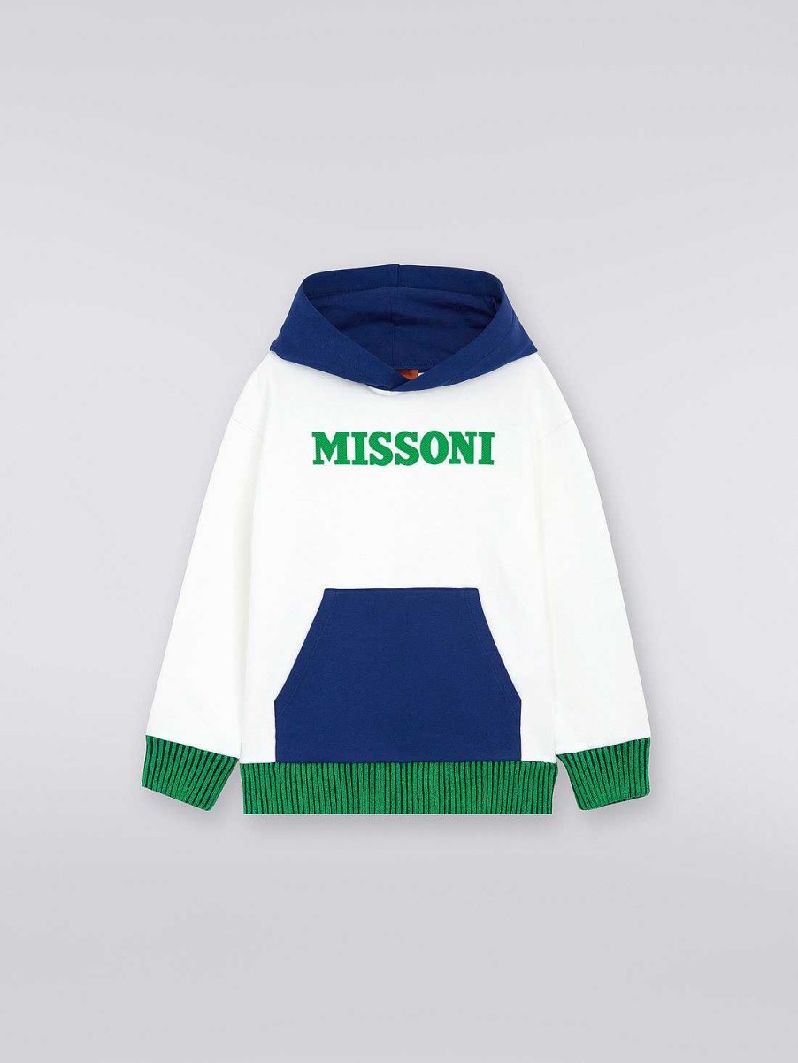 Ragazzo (4-14 Anni) Missoni | Felpa In Cotone Con Logo Bianco Blu