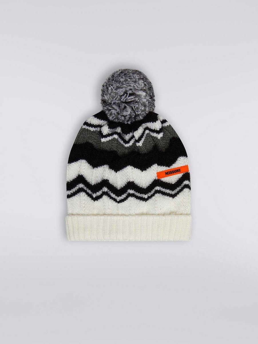 Ragazzo (4-14 Anni) Missoni | Cappello In Lana A Zigzag Nero Bianco