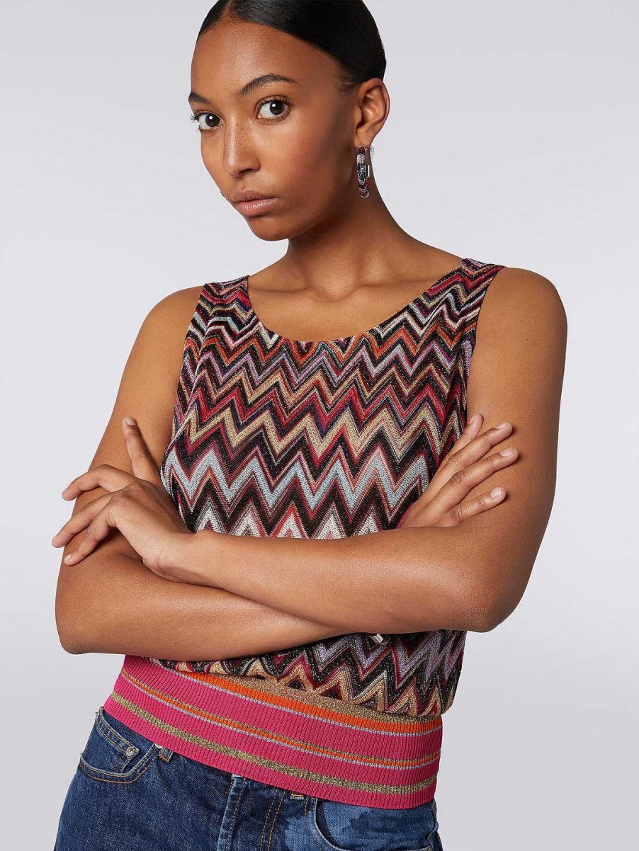 Donne Missoni T-Shirt E Top | Canotta In Viscosa Chevron Con Lurex Multicolore