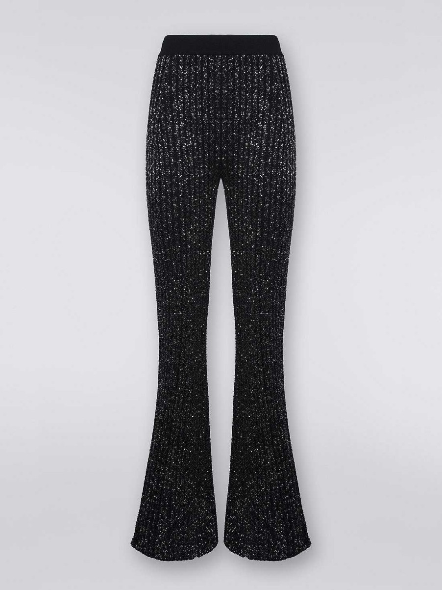 Donne Missoni Pantaloni | Pantaloni Svasati In Misto Viscosa Con Paillettes Nero