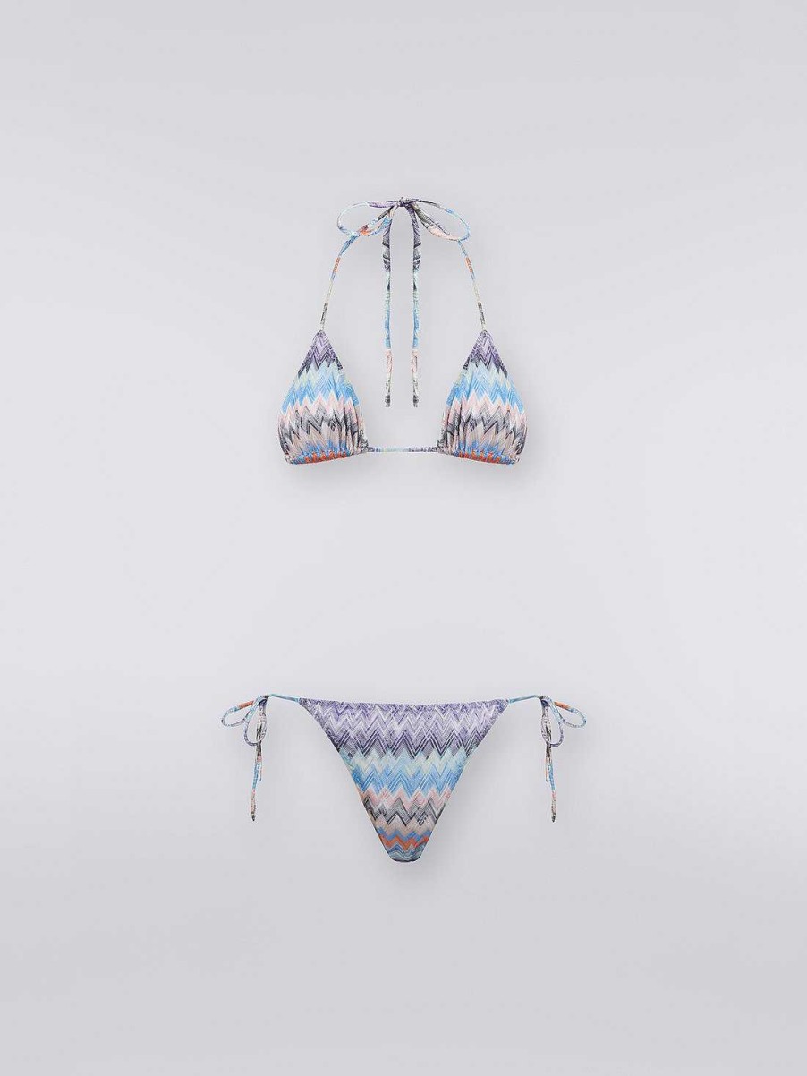 Donne Missoni Costumi Da Bagno | Bikini In Viscosa Fiammata Chevron Chevron Ombra Blu