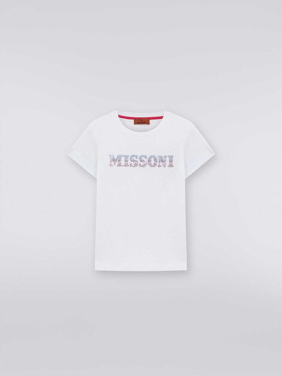 Ragazza (4-14 Anni) Missoni | T-Shirt In Cotone Con Logo In Strass Multicolore