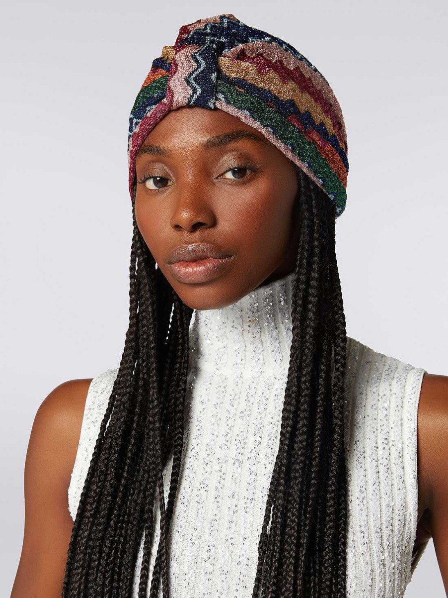 Donne Missoni Accessori Per Capelli | Turbante Chevron In Misto Viscosa Con Paillettes Multicolore