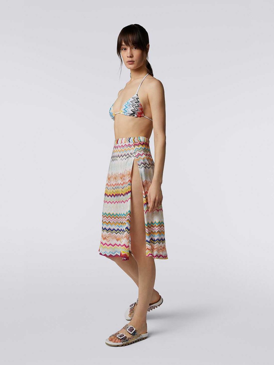 Donne Missoni Abbigliamento Da Spiaggia | Gonna Longuette In Viscosa Effetto 3D Con Fusciacca In Vita Multicolore